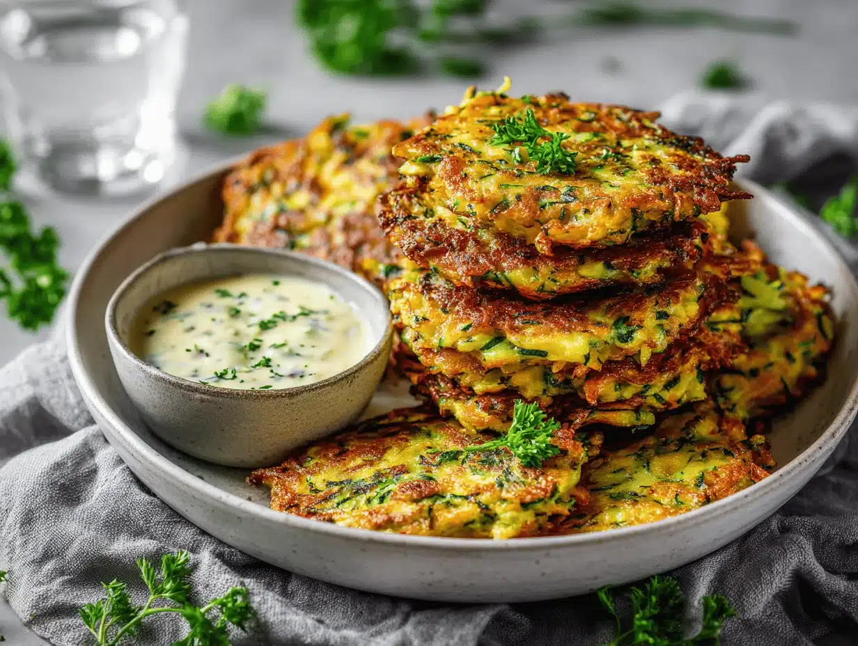 crispy zucchini fritters - featured image