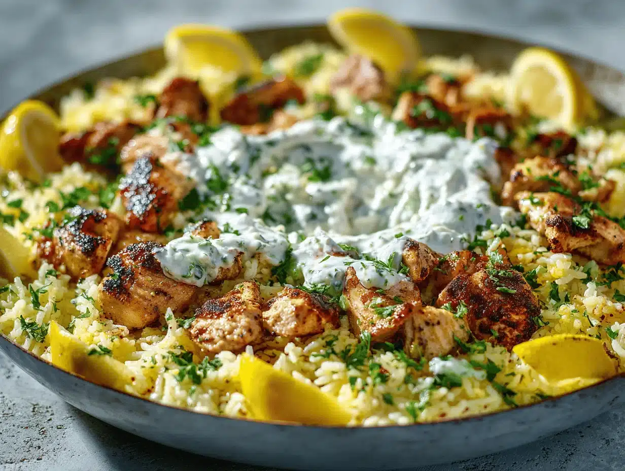 dump and bake chicken tzatziki rice - featured image