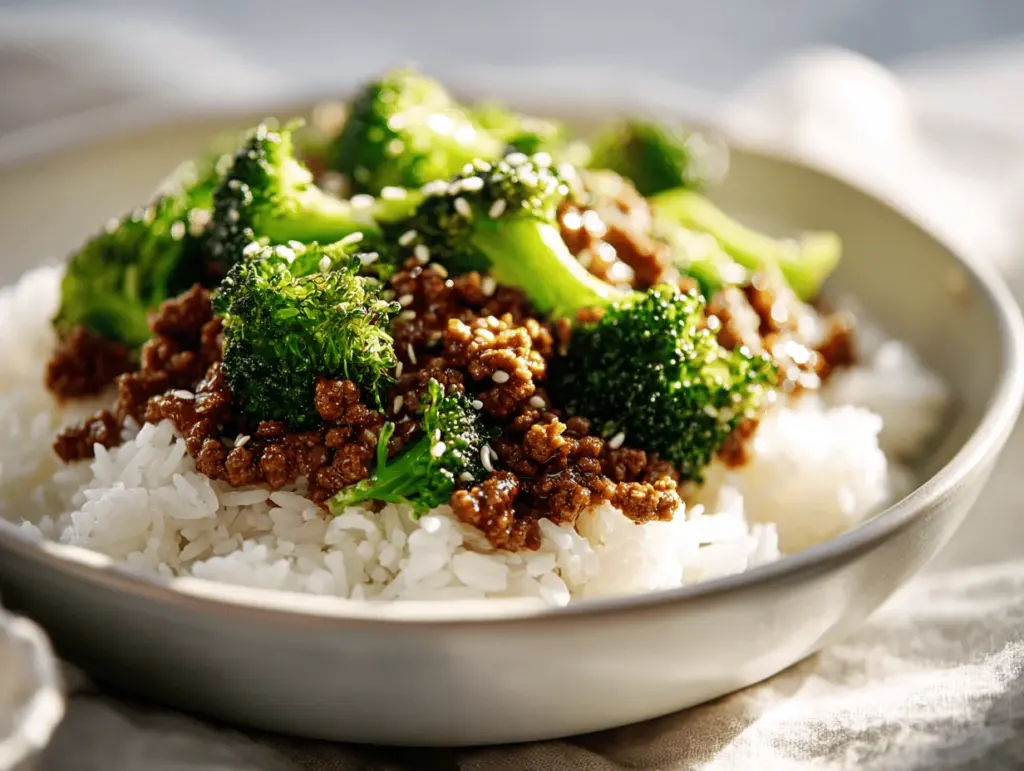 honey garlic ground beef and broccoli stir-fry - featured image
