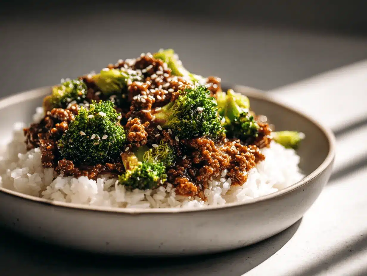honey garlic ground beef and broccoli stir-fry preparation steps