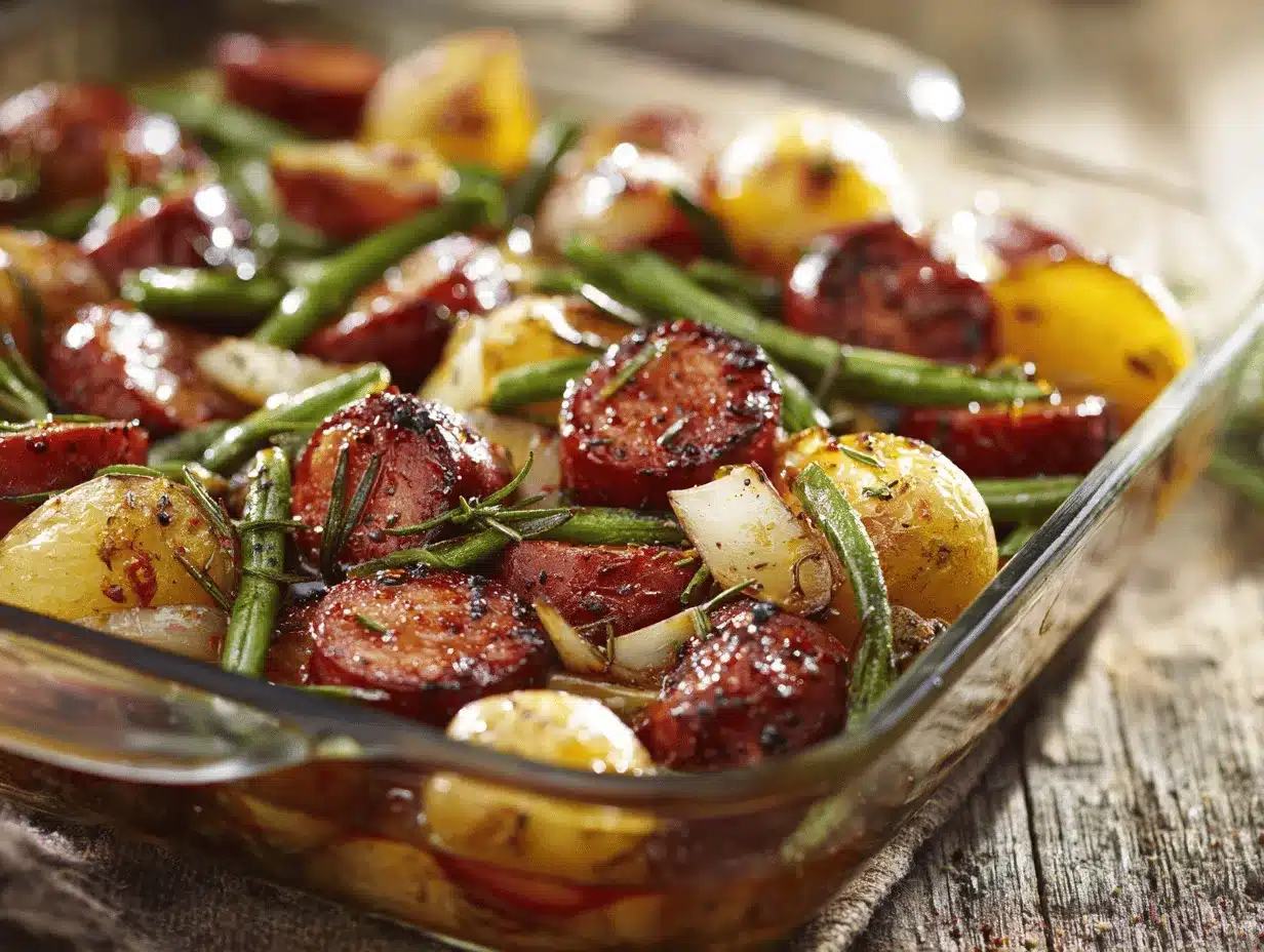 smoked sausage and potato bake preparation steps