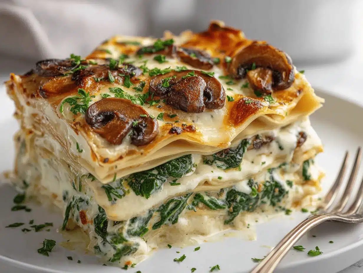 spinach and mushroom white lasagna preparation steps