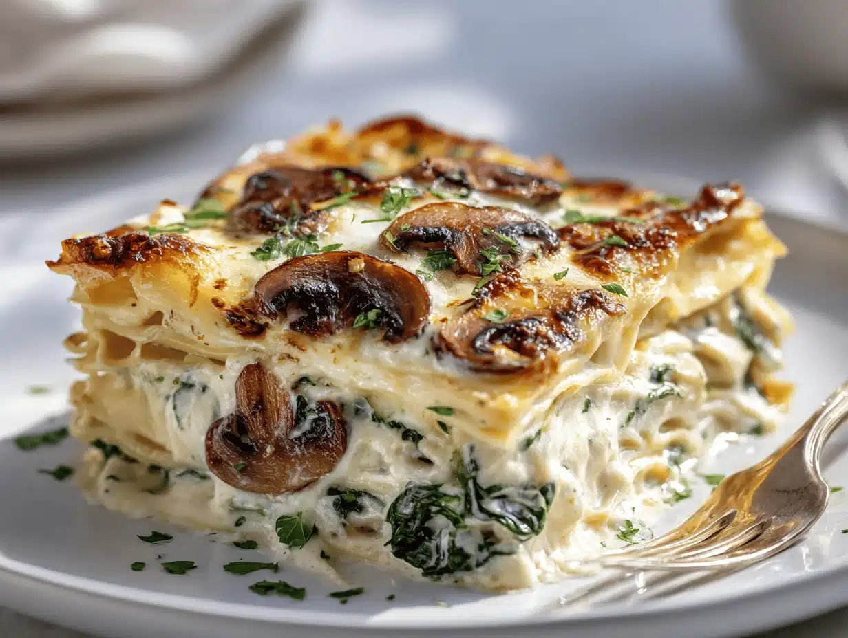 spinach and mushroom white lasagna - featured image